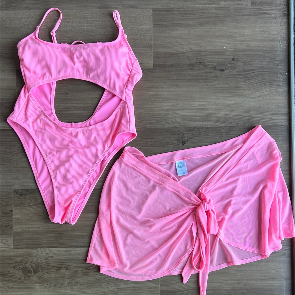 Wild Fable Pink Cutout Swimsuit with Cover-Up